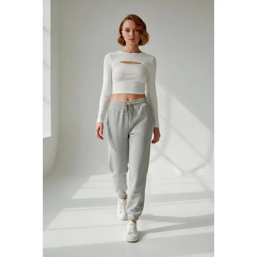 Abound Women's Grey Fog Long Sleeve Cropped Top Keyhole Front Cutout Size 4X NWT